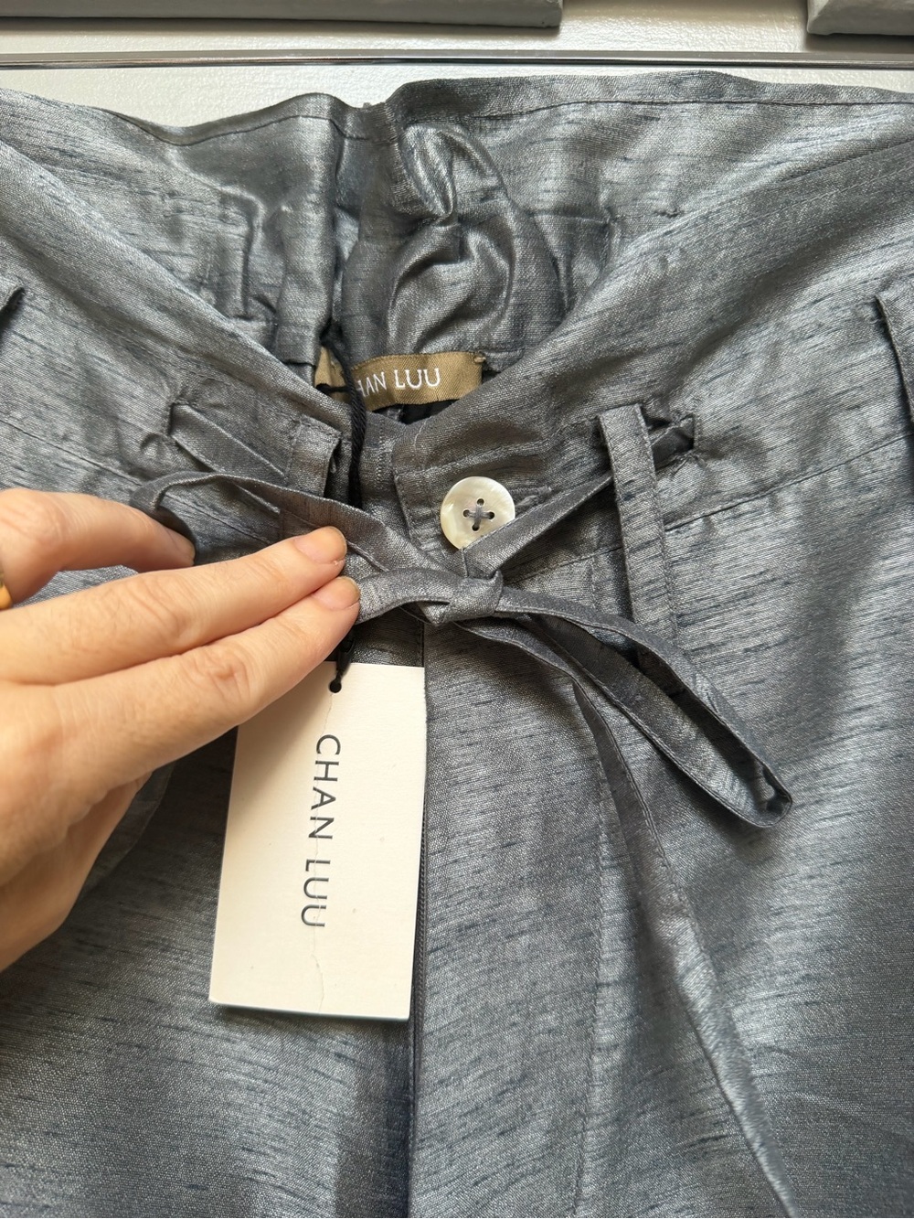 Chan Luu Dupioni Wide Leg Pant Steel - Picture 7 of 9